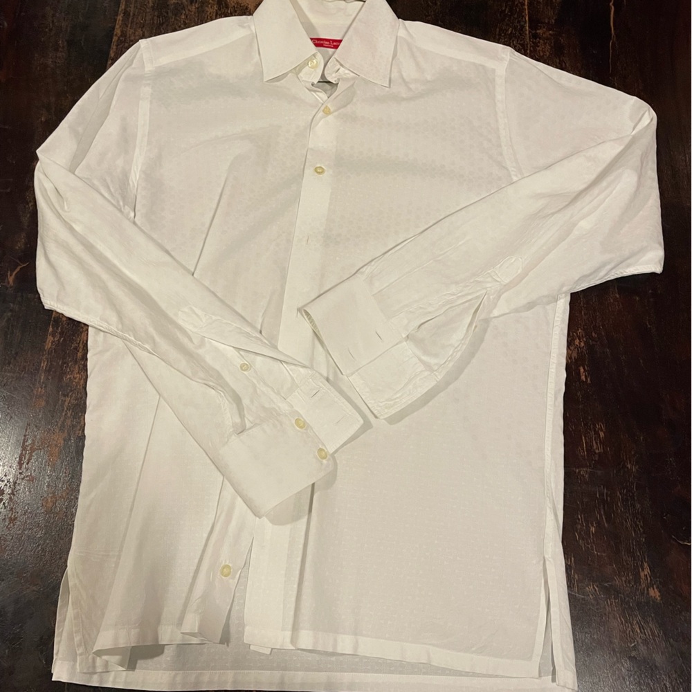 Christian Lacroix Men's White Dress Shirt - Textured Pattern